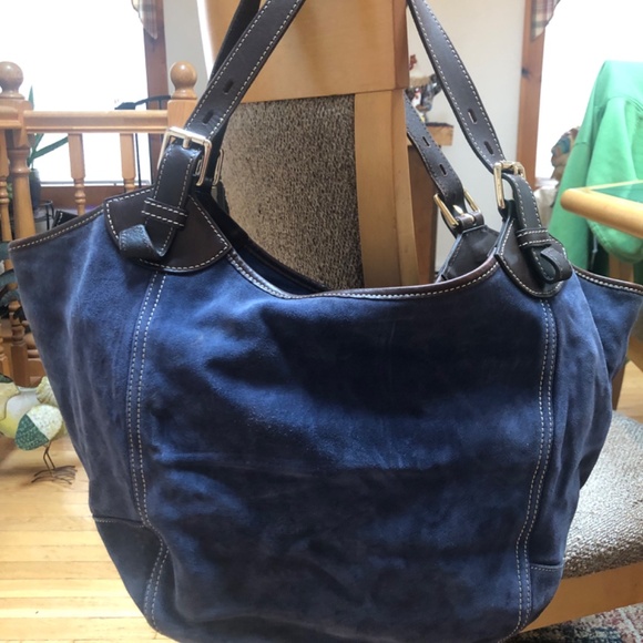 Dooney and Bourke Valerie Navy Suede Hobo Shoulder Bag - Picture 9 of 16